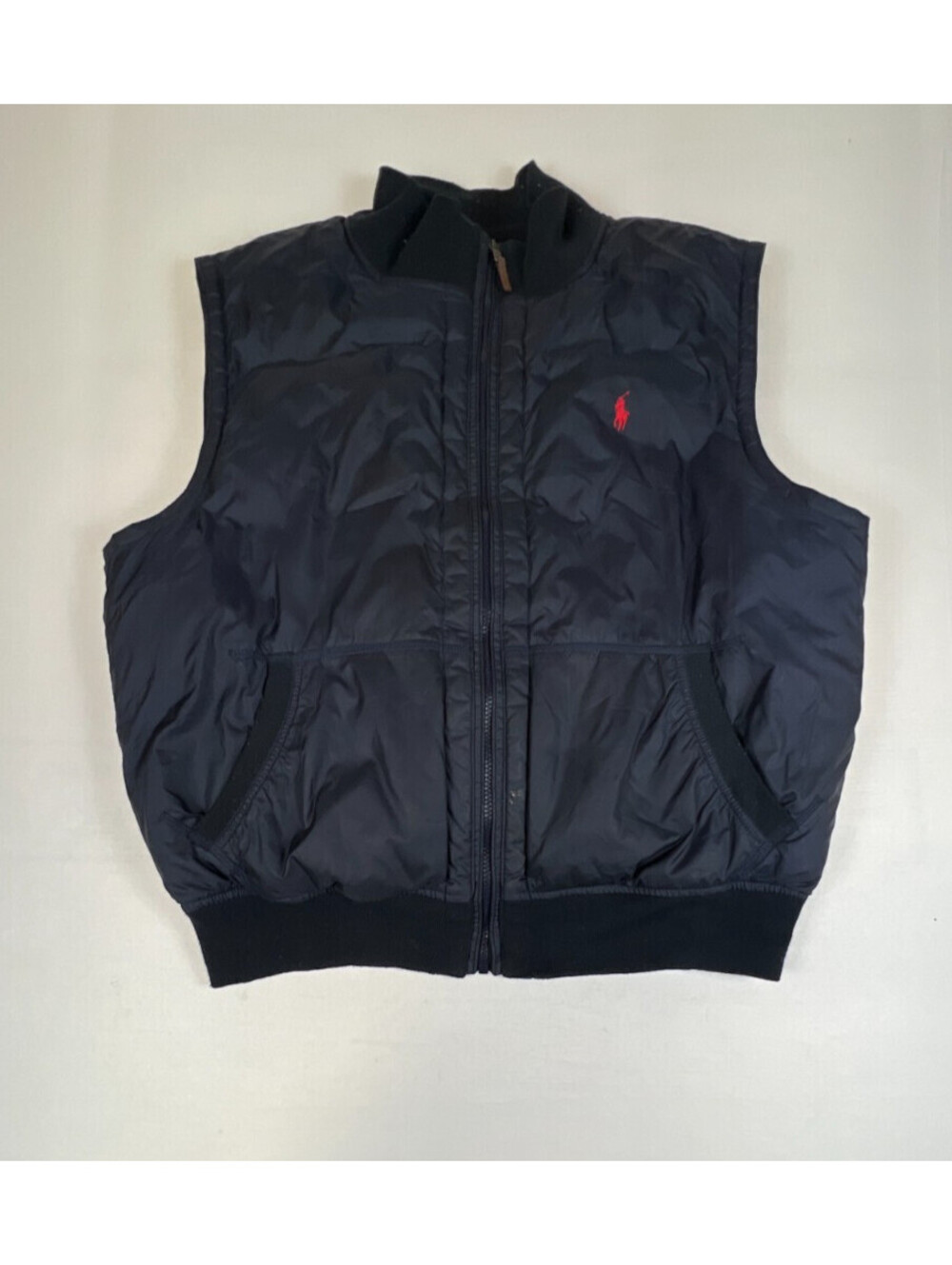 Polo By Ralph Lauren Men XL Puffer Vest Navy Blue Down Fill Full Zip